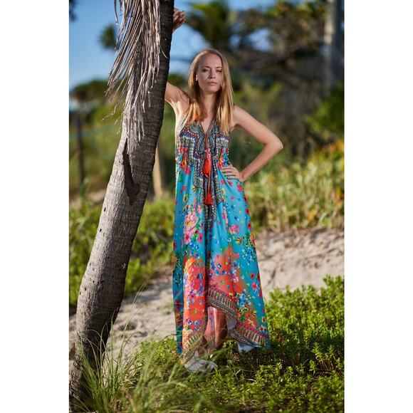 Ranee’s of Miami Dresses & Skirts - Ranee’s of Miami 656 Halter Floral Dress, Blue & Orange Ombre, NWT, One Size